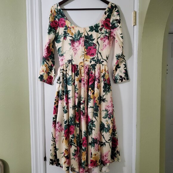 Pinup Couture Satin Floral Dress - Picture 2 of 3